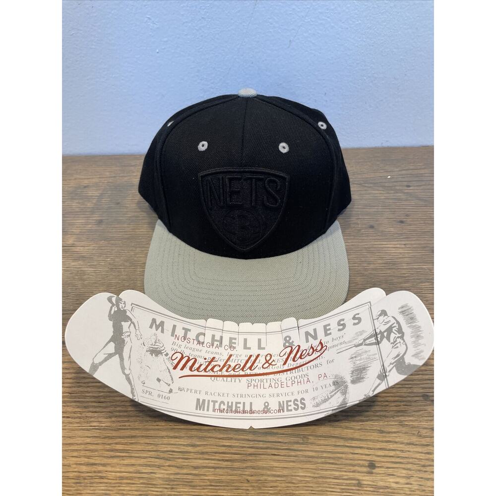 Brooklyn Nets - Mitchell & Ness - Blackout NBA Snapback Hat - Black Gray - NEW